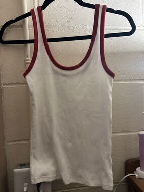 Aerie - Brand New Classic White Ribbed Tank with Pink Trim - Women's Top